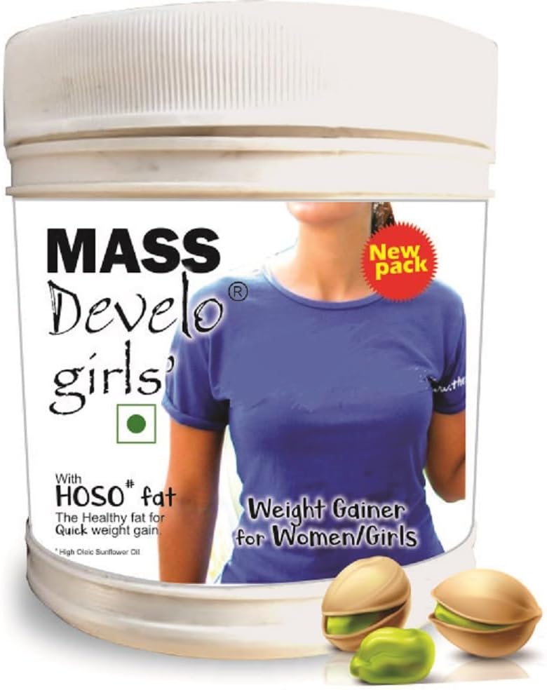 Develo Weight Mass Gainer Protein Shake Powder for Fast Gain in women girls, Nutrition Food Supplement, Protein Drink with Natural Fat Energy I 27 Vitamins & Minerals I 500gm Elaichi Pista Flavour