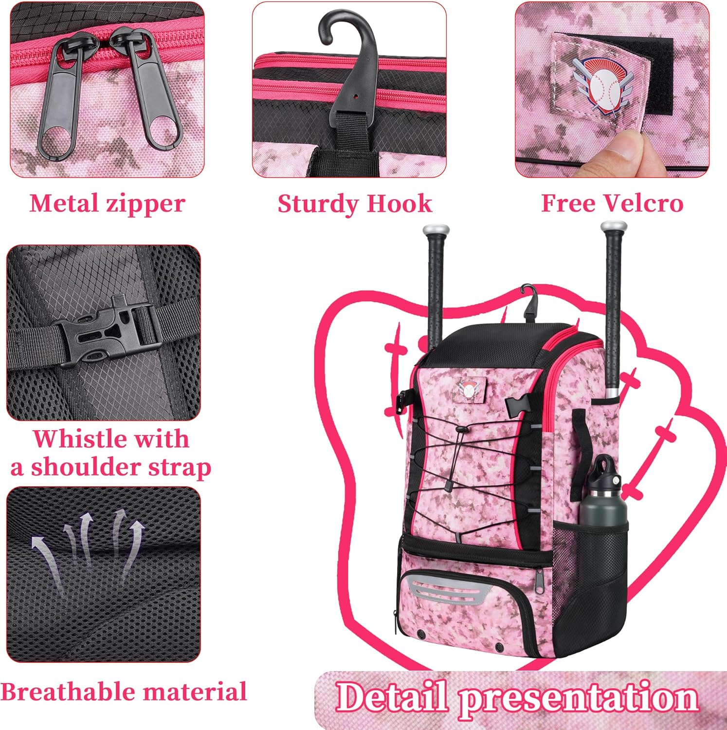 VBK Softball Bag for Girls,Kids Baseball Bag,Baseball Backpack for Boys,Tball Bag,Softball Equipment with Shoes and Ball Compartment