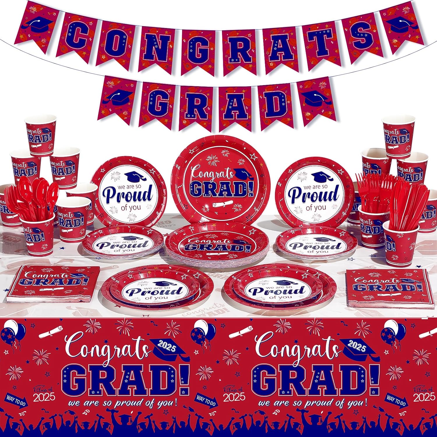 357 Pcs Graduation Plates and Napkins Set & 3 Pack Graduation Tablecloth Party Decorations