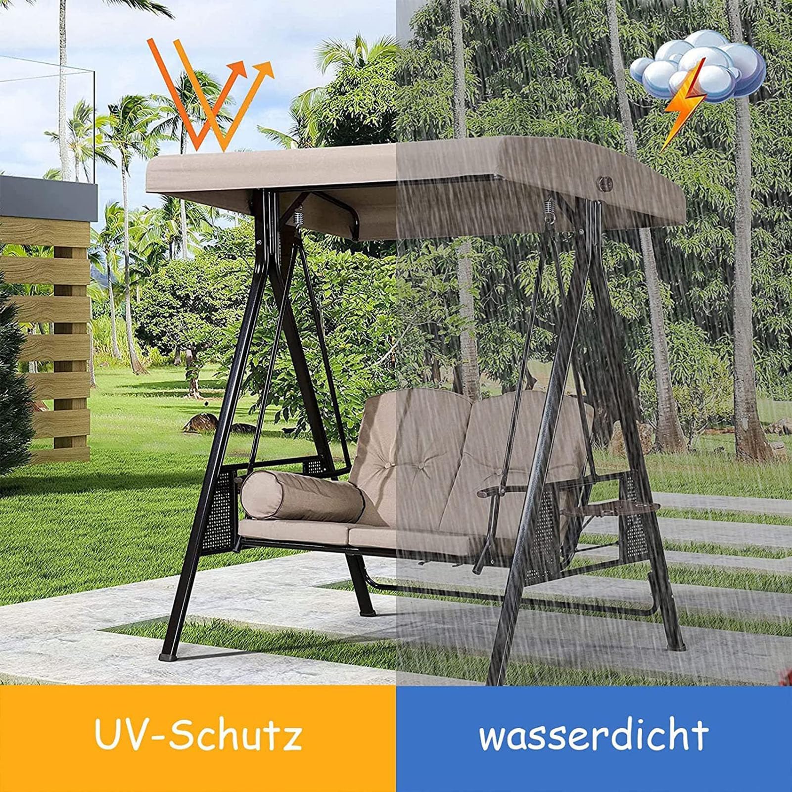 Techo De Repuesto para Columpio De Jardín Universal,Toldos Impermeable Resistente a los Rayos UV Exterio,Toldo Balancin Jardin 2 3 Plazas para Patio Swing Yard Seat,Gris,190T: 213 * 122 * 18/23cm