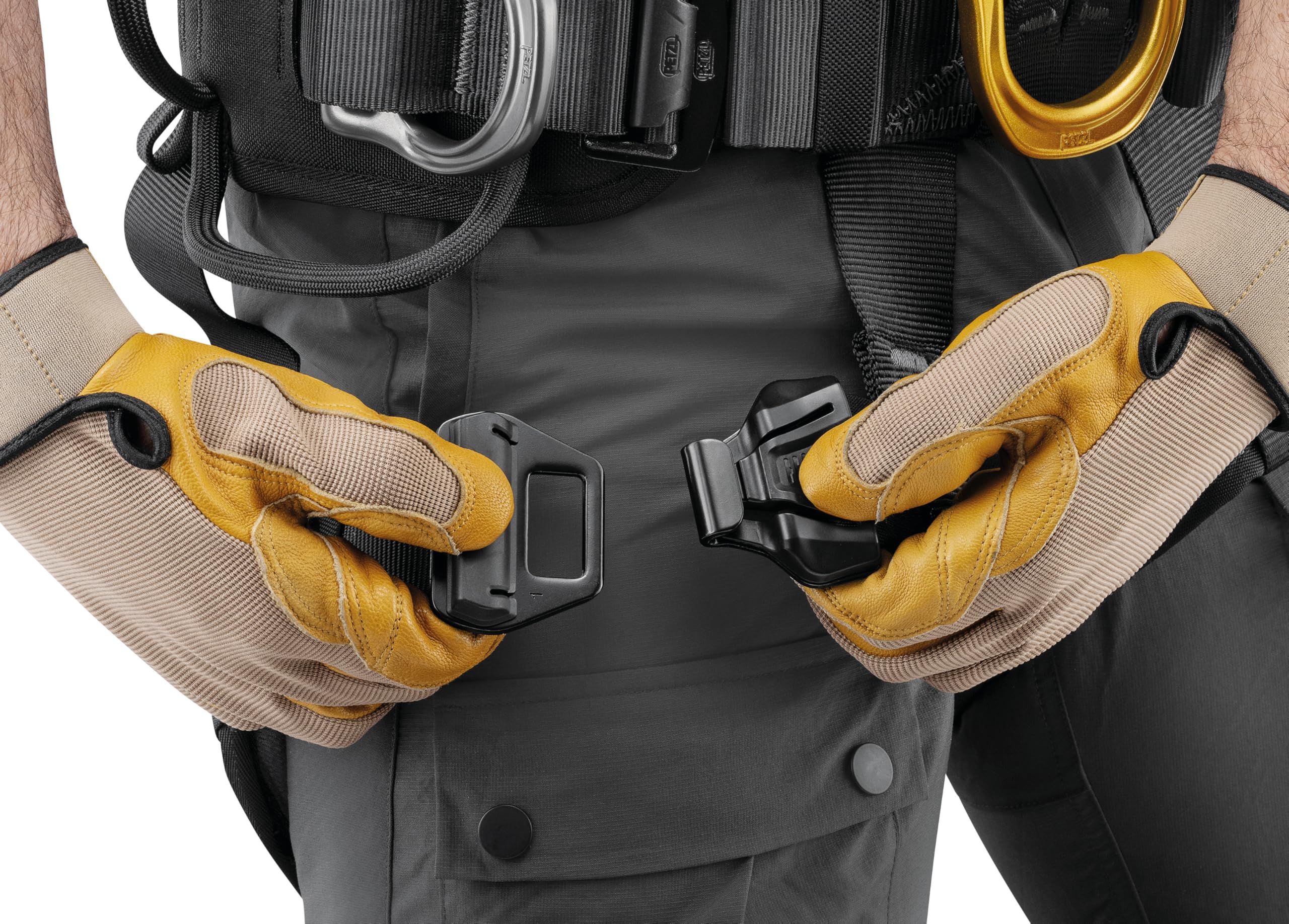 PETZL ASTRO - Imbracatura di accesso a corda, nero/giallo, nylon/poliestere/alluminio/acciaio, versione internazionale