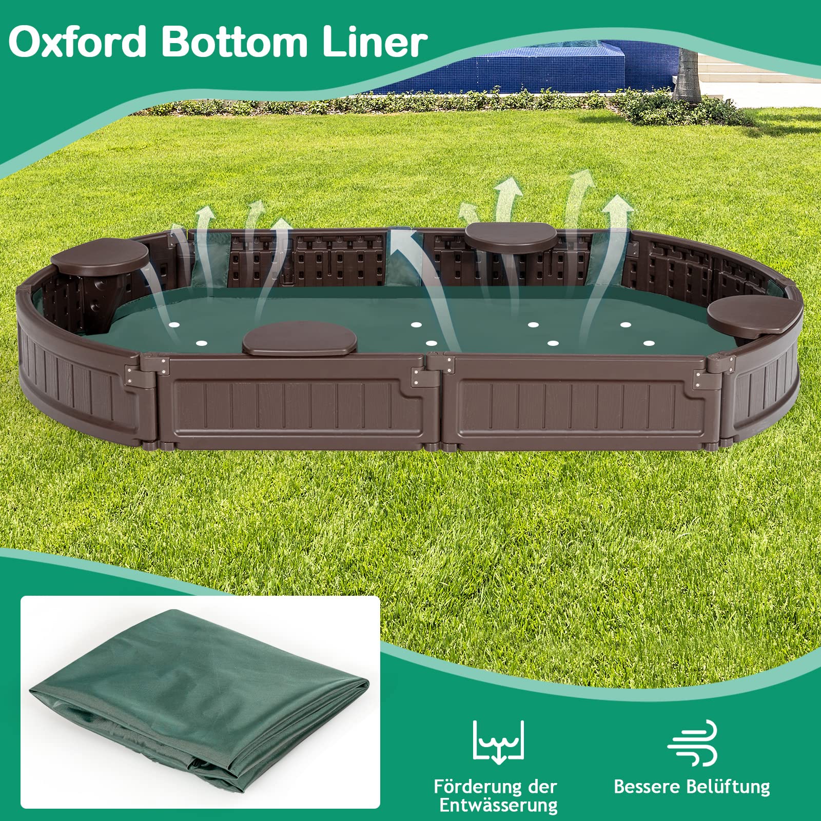 Snowchecking Sandkasten-Abdeckung Bootsform - Wasserdichte Schutzplane 160x113cm Grün