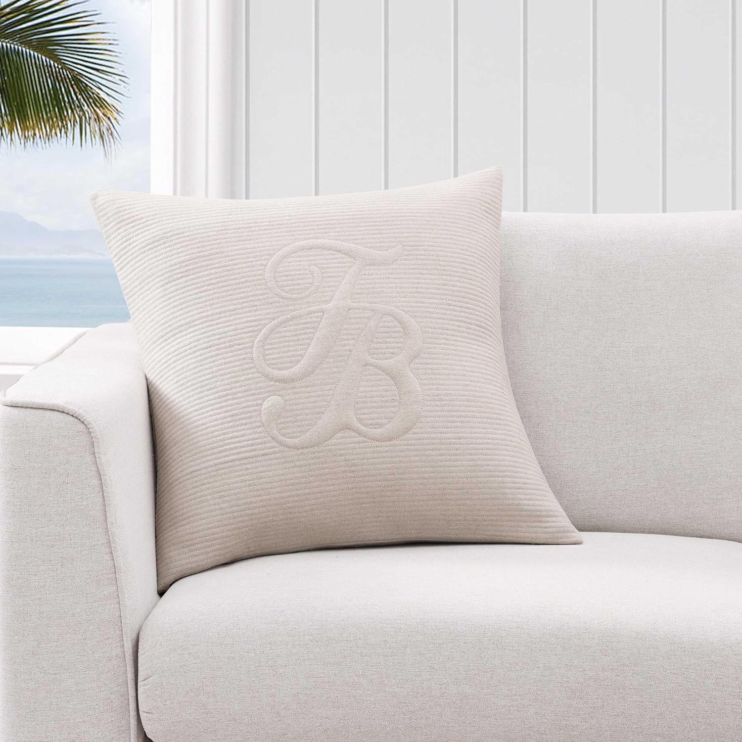 Tommy Bahama Throw Pillow Soft Cotton with Zipper Closure, Tropical Design, Ideal for Bed or Couch, 20" x 20", Island Estate Quilted Beige