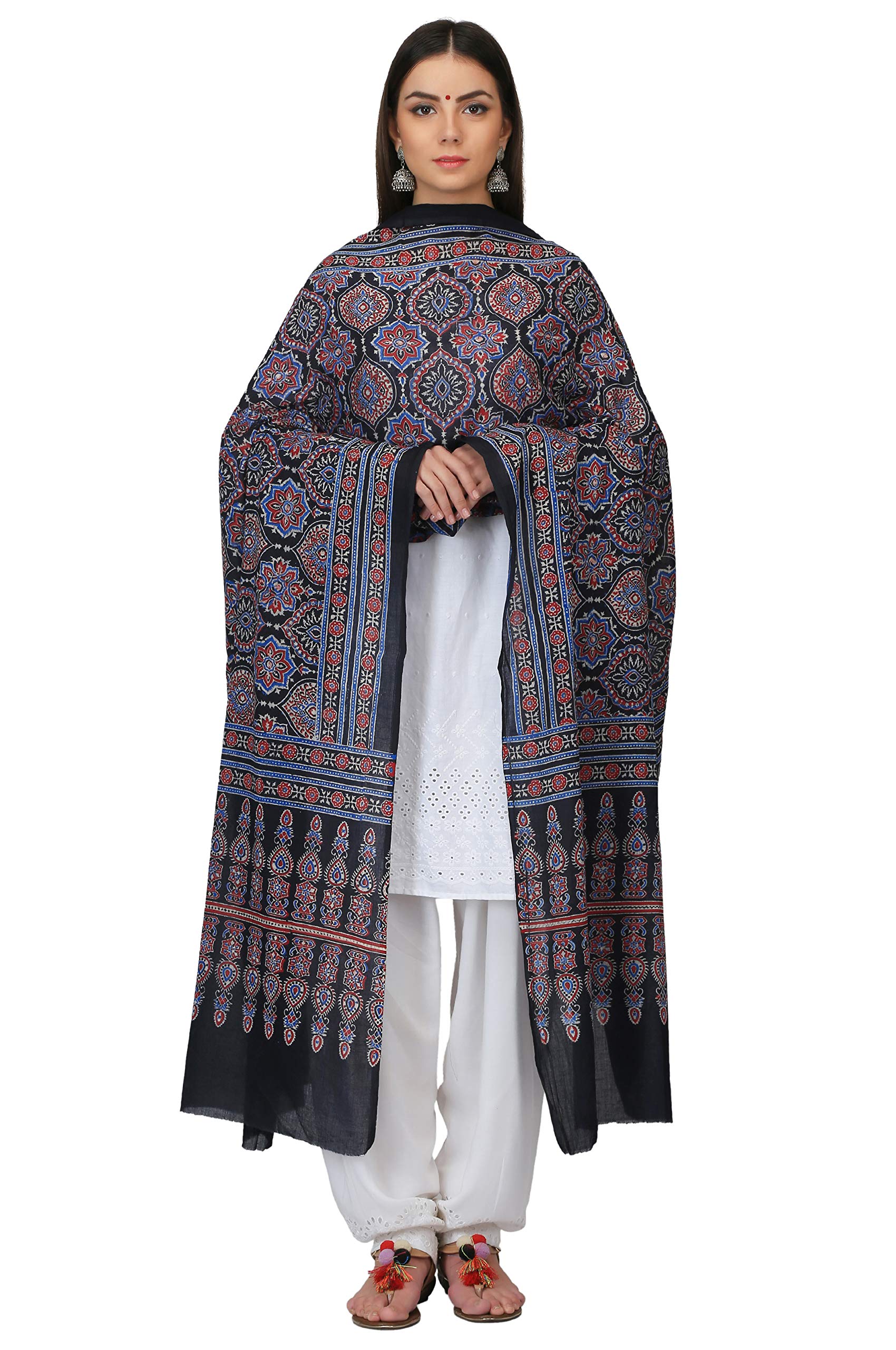 Handloom Hand Block Printed Ajrakh Cotton Dupatta for Women and Girls-image-38