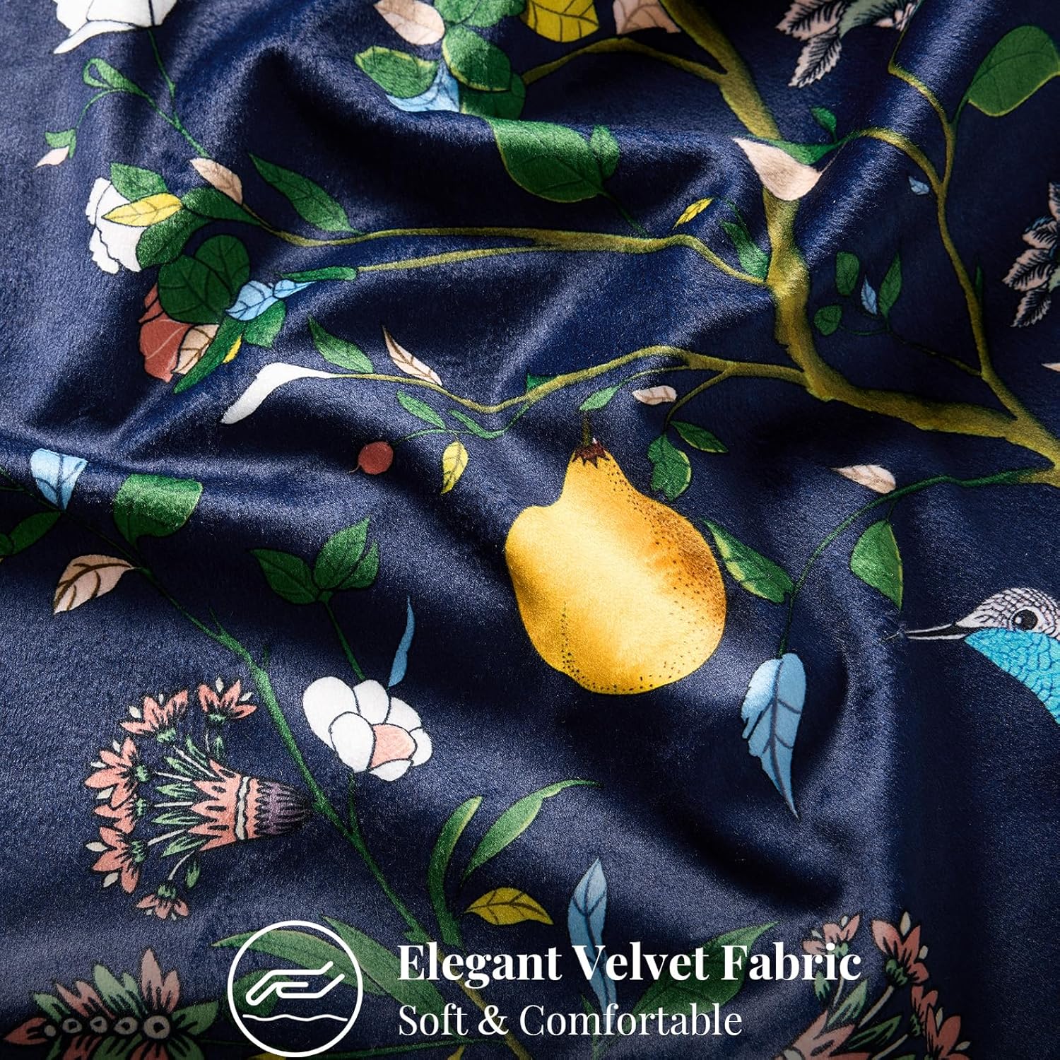 MUSSEL Navy Blue Velvet Throw Pillow Covers 20x20 Pack of 2, Vintage Floral Pillow Covers, Mid Century Flower Plant Cushion Covers for Sofa Living Room Home Decor