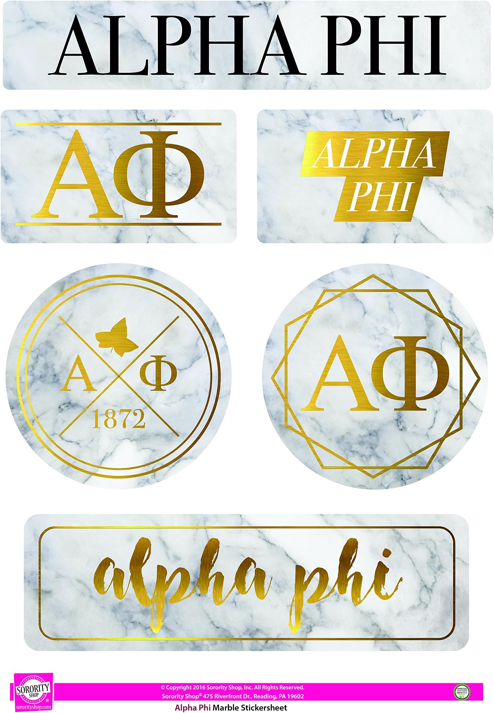 Alpha Phi - Sticker Sheet - Marble Theme