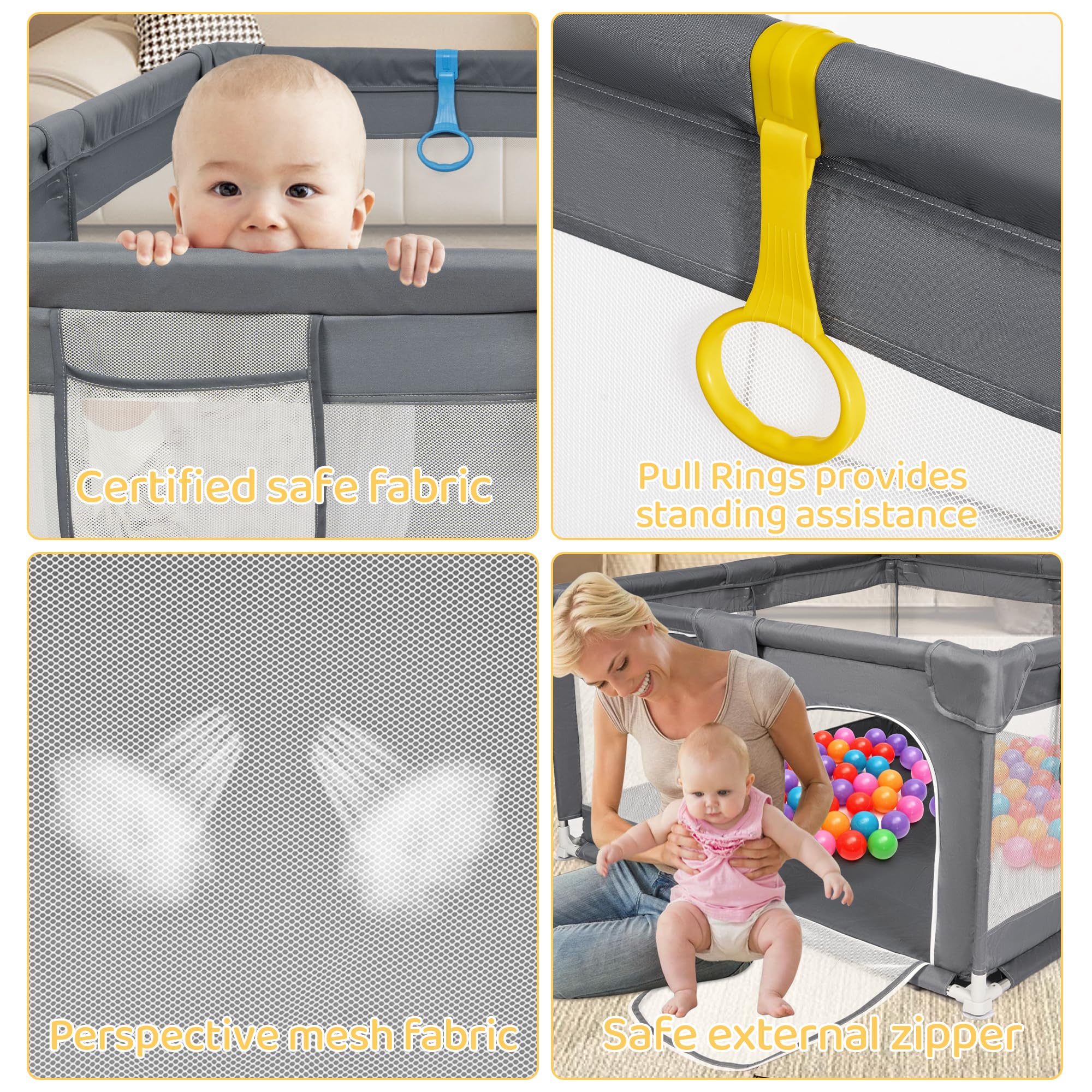 OUUTMEE Baby box 150×180 cm, parco familiare interno ed esterno, parco con base antiscivolo e porta con cerniera