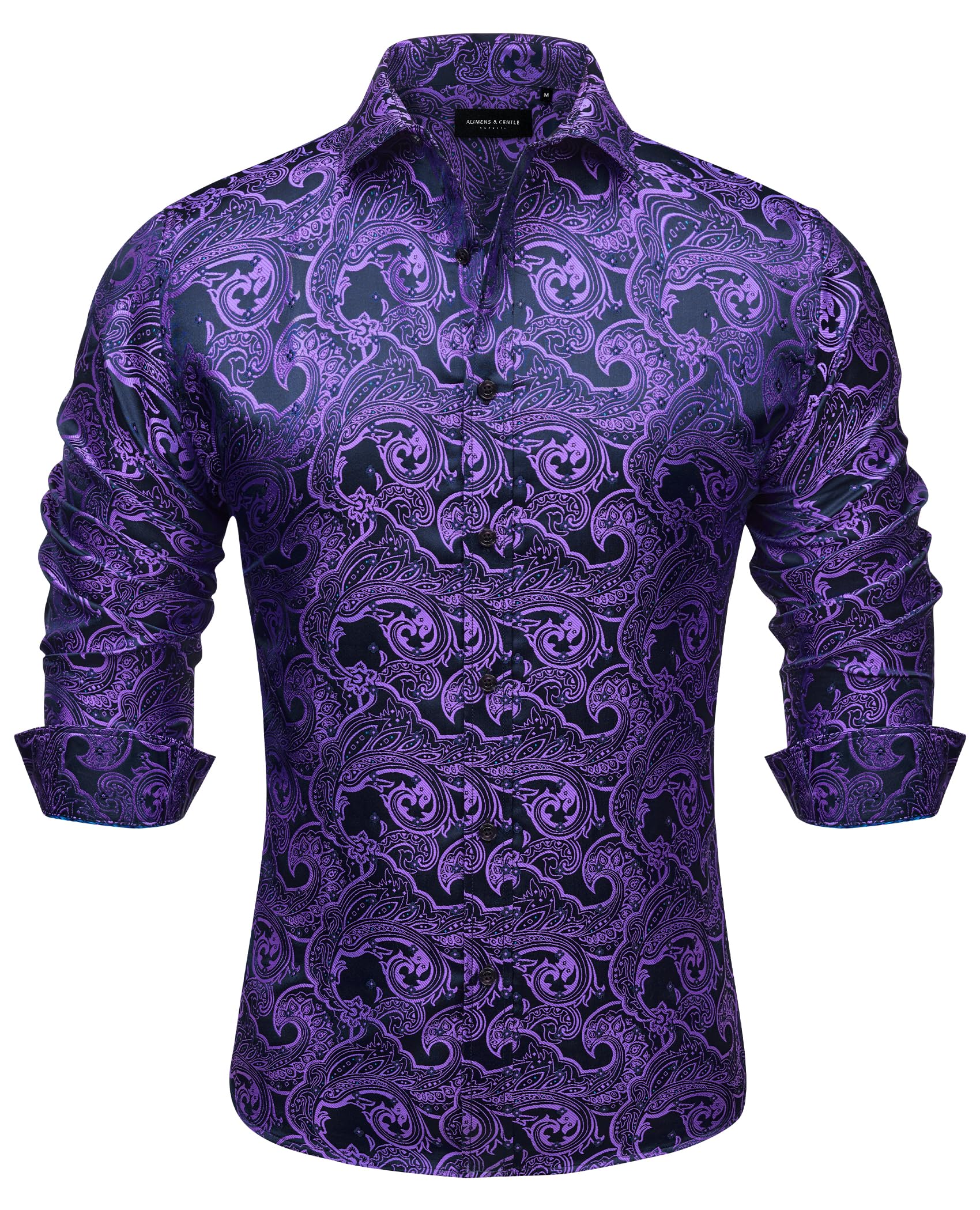 Alimens & Gentle Mens Paisley Shirts Dress Shirt for Men Western Cowboy Shirt Long Sleeve Button Down Shirt Wedding Party