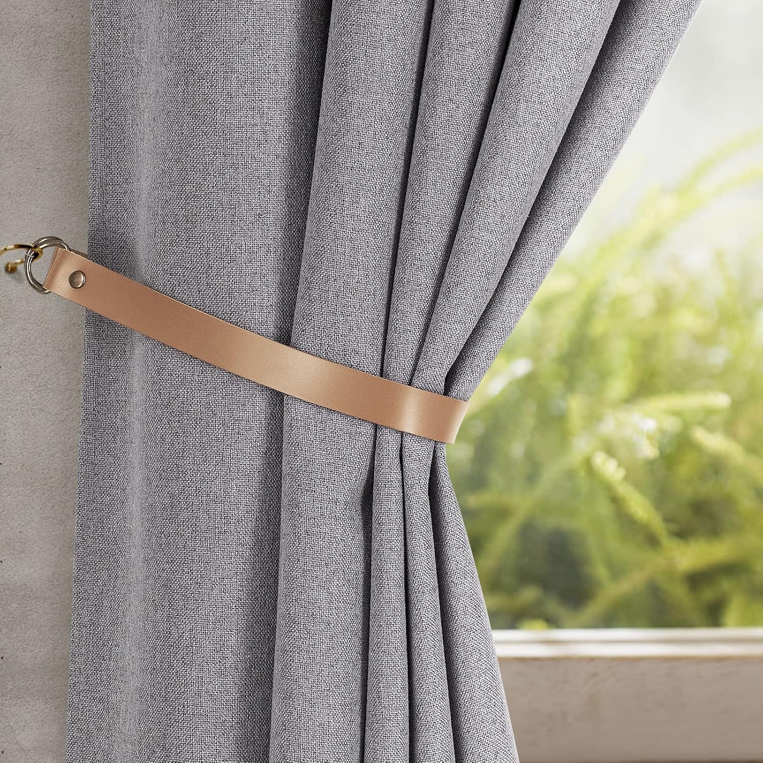 HOME QUEEN Faux Leather Curtain Tiebacks with Hooks, 4 Pack, Taupe image 4