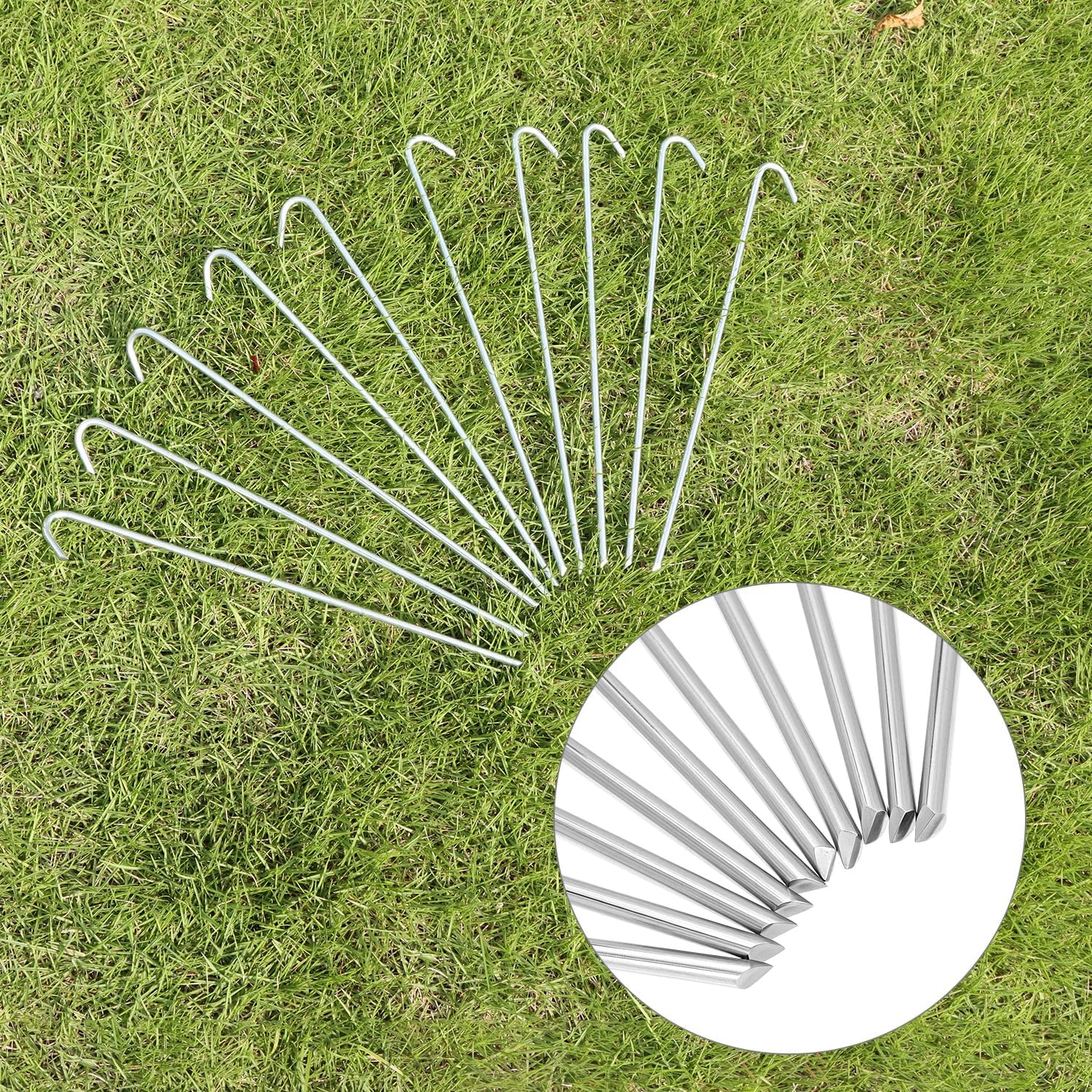 QWORK Metal Tent Stakes, 120 Pack 9-Inch Heavy Duty Camping Tarp Stakes, Galvanized Steel Garden Edging Fence Hooks, Canopy Anchors