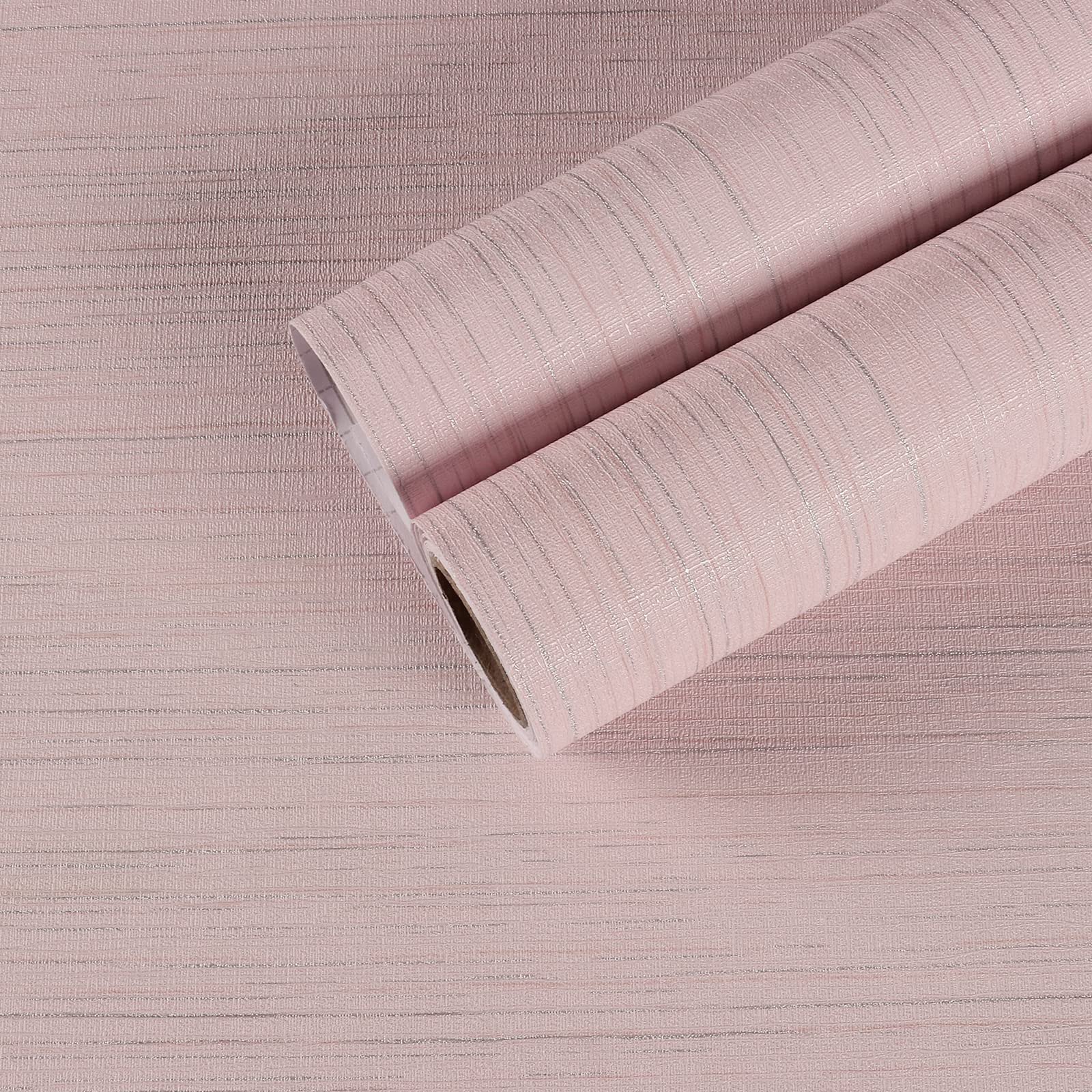 CHIHUT 30”x118” Grasscloth Peel and Stick Pink Wallpaper Faux Linen Textured Wallpaper Self Adhesive Removable Light Pink Contact Paper Vinyl Fabric Wallpaper for Bedroom Walls Cabinet Shelves Dresser