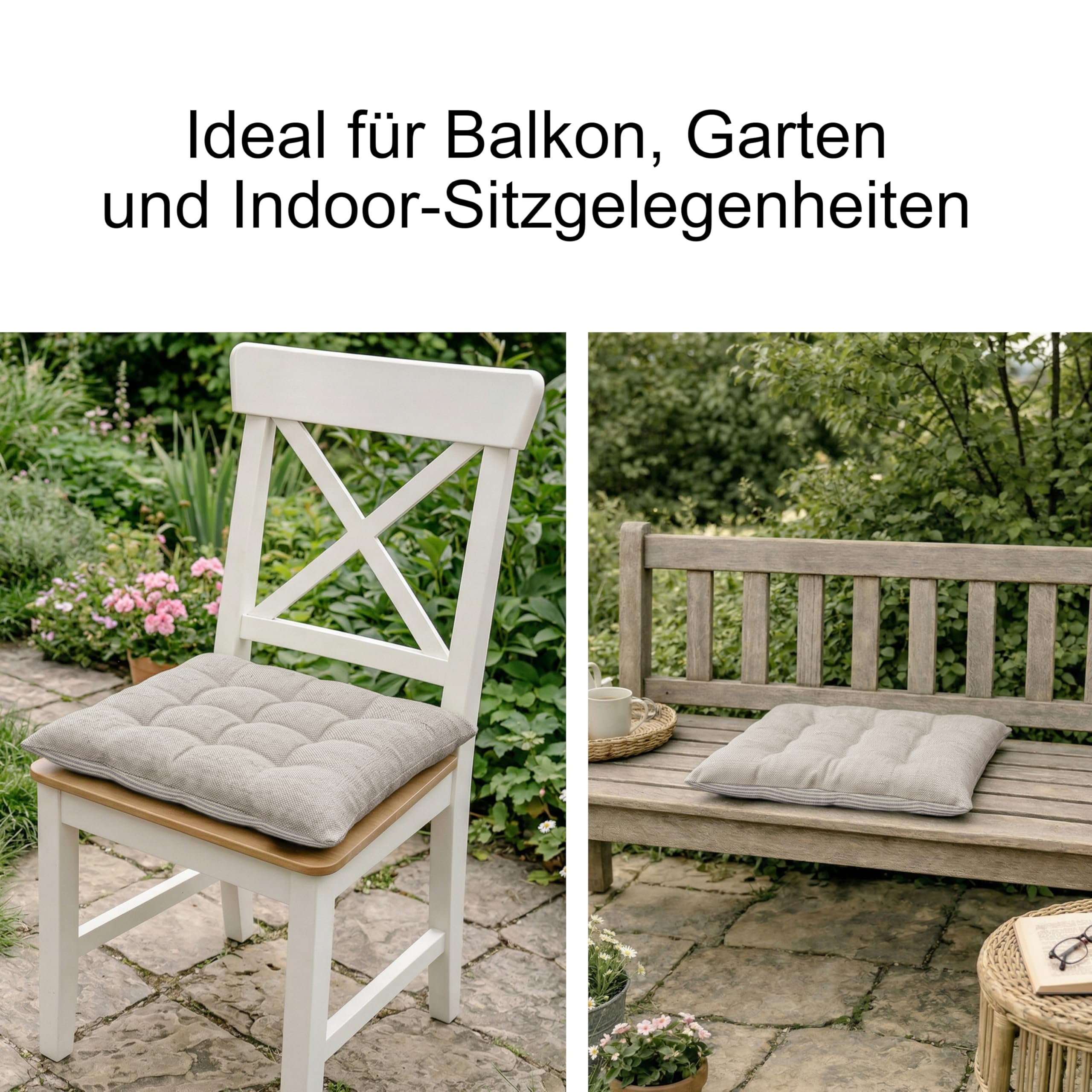 TOM TAILOR 4er Set Sitzkissen Stuhl 40x40cm Grau - Bequeme Stuhlkissen für Esszimmer & Küche - waschbar bis 30°C - Öko-Tex - Sitzauflage für Gartenmöbel, Sitzpolster, Bank, Bürostuhl & Boden