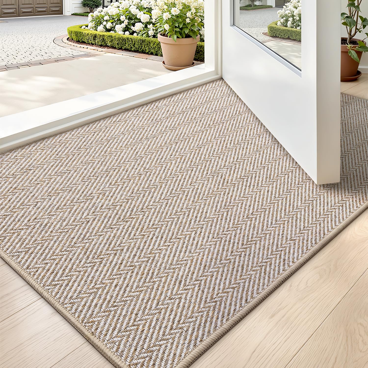 LUMI Ultra Thin Indoor Door Mat for Entrance 24"x36", Non Slip Entryway Mat, Low Profile Doormat, Unique Herringbone Design Carpet for Inside, Patio,
