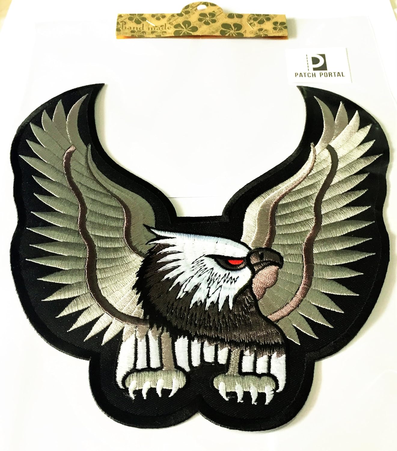 Large Bald Eagle Embroidered Back Patch 9 Inch - Patriotic Iron On or Sew On Applique for Jacket Centerpiece, Vests, DIY Craft, Biker Motorcycle Club Gear and Outdoor Adventure Clothing