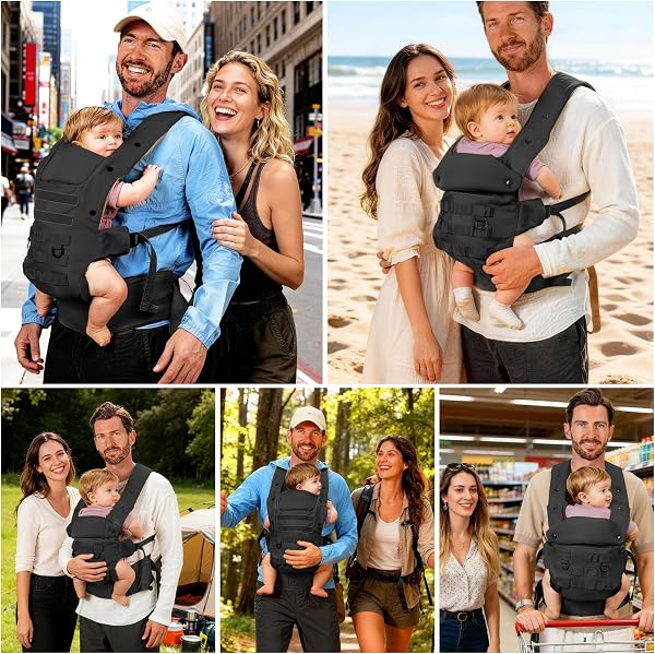PDBEST Babytrage für Papa, Ergonomische Baby Trage mit Hüftgesunde (4-36 Monate), 3-in-1 Baby Carrier für 3,5-15kg, Leicht, Atmungsaktive, Einhandbedienung für Unterwegs & Reisen Schwarz - 2