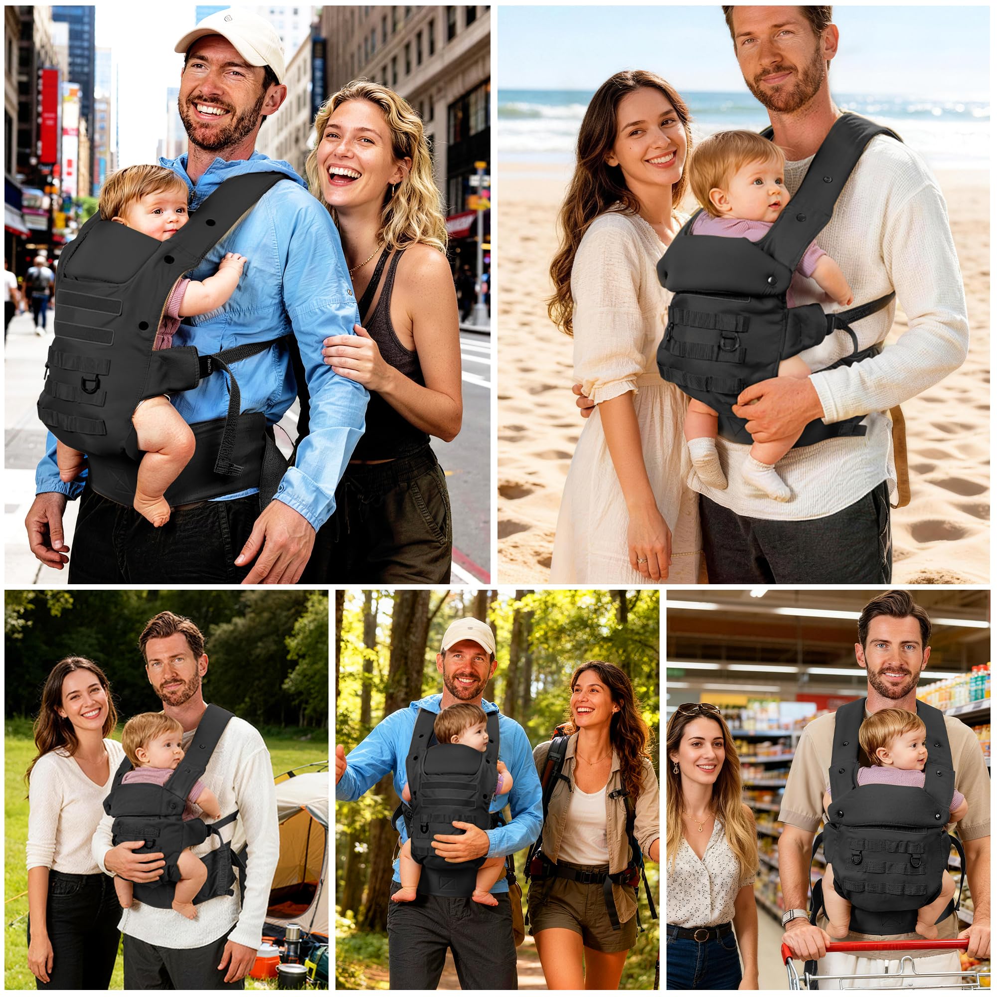 Marsupio Tattico Per Papà, Marsupio Per Neonati E Bambini (4-36 Mesi) - Marsupio Ergonomico 3 In 1 Con Posizione A M, Salutare Per Le Anche, Ideale Per Passeggiate E Viaggi Nero