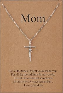 Lcherry Faith Cross Pendant Necklace for Women - Stainless Steel Christian Jewelry with 'Mom' Engraving, Ideal Mother's Day Gift