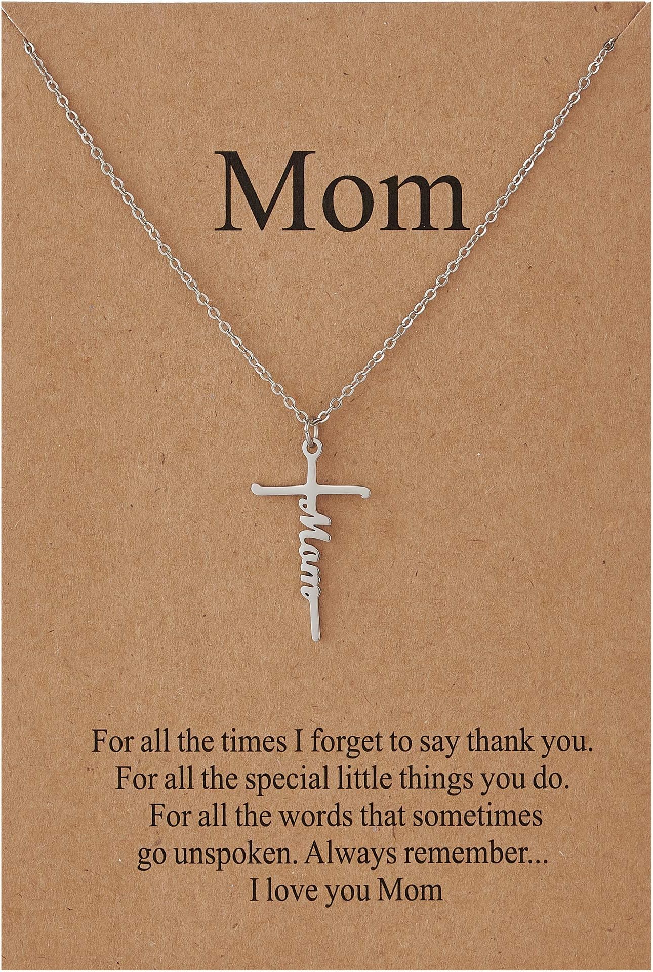 Mom Cross Pendant Necklace Stainless Steel Cross Necklace for Women