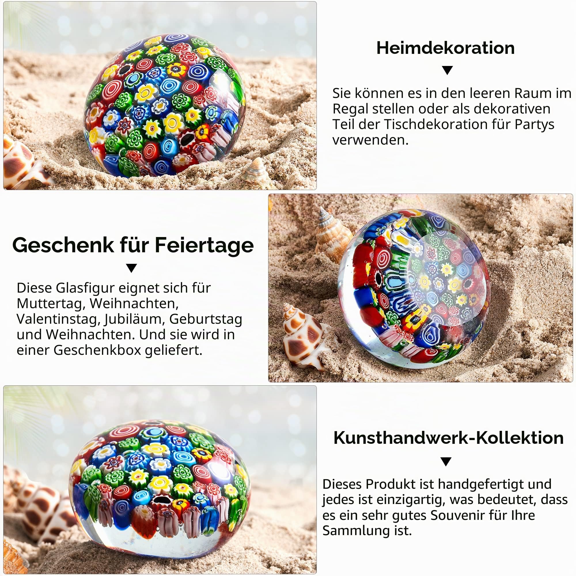 Handgeblasene Glasblumenfigur, Briefbeschwerer aus Glas, als Geburtstagsgeschenk