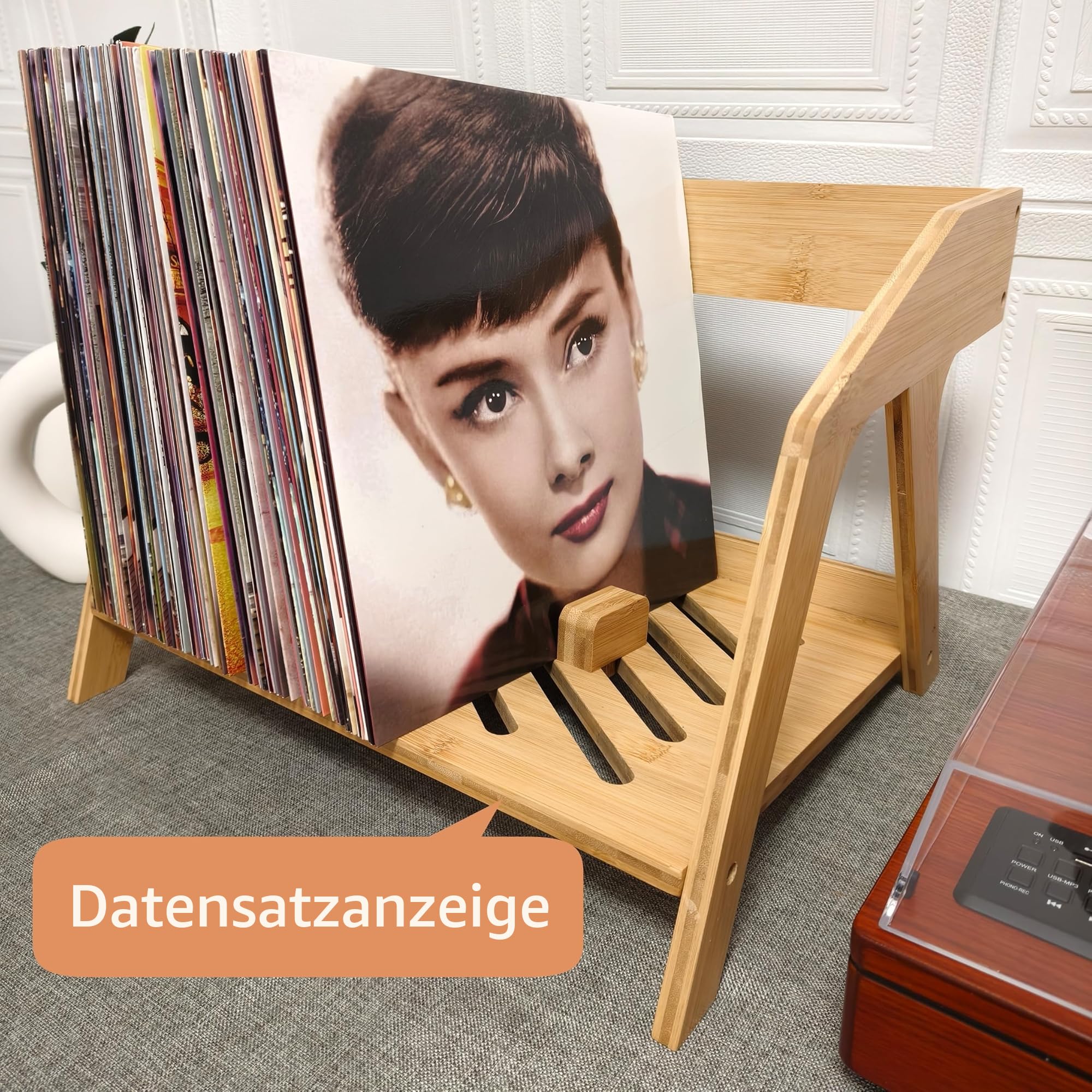 Schallplattenhalter aus Bambus, stilvolles Stuhl-Design, für bis zu 80 30,5 cm LPs, elegant für Schallplatten, CD-Halter, Zeitschriftenständer, Buchhalter (Natur)
