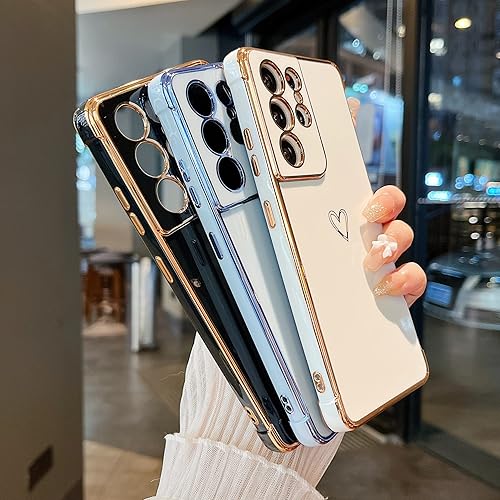 Miniatura 8 de ZTOFERA Funda diseñada para Samsung Galaxy S21 Ultra 5G, bonito borde chapado con patrón de corazones de amor con protección para lente de cámara,