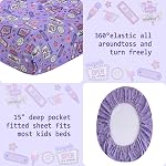 Softan Kids Twin Size Bed Sheets, 3-Piece, Deep Pocket, Purple Background | Microfiber Sheets Set, Girls Sheet and Pillowcase Sets, Breathable & Soft, 15" Deep Pocket and Corner Straps