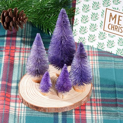 Miniatura 5 de Yookat 40 mini árboles de pino artificiales con base de madera, árboles de sisal para botellas, árboles de cepillo de colores surtidos para