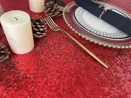 Miniatura 8 de Mantel de lentejuelas rojas, rectangular de 50 x 80 pulgadas, mantel de banquete rojo brillante para boda, fiesta, cumpleaños, baby shower,