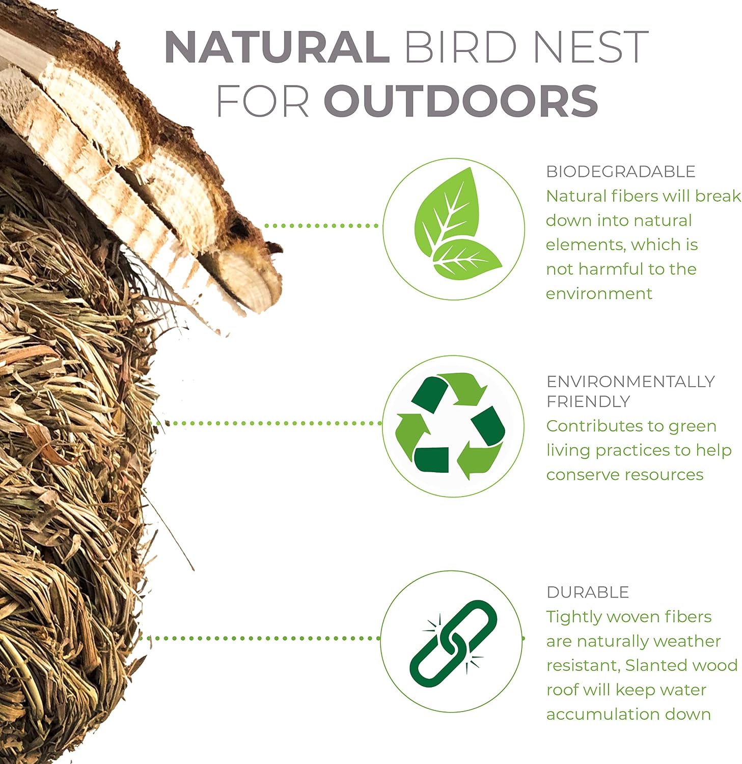 Songbird Bird House Natural Bird Huts Outdoor - 2 Pack, Grass Woven Bird Nest, Hummingbird House - Backyard Expressions