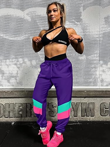 Miniatura 3 de UOUA Pantalones deportivos de los años 80 para mujer, pantalones deportivos de entrenamiento de neón de los años 90, informales, reversibles