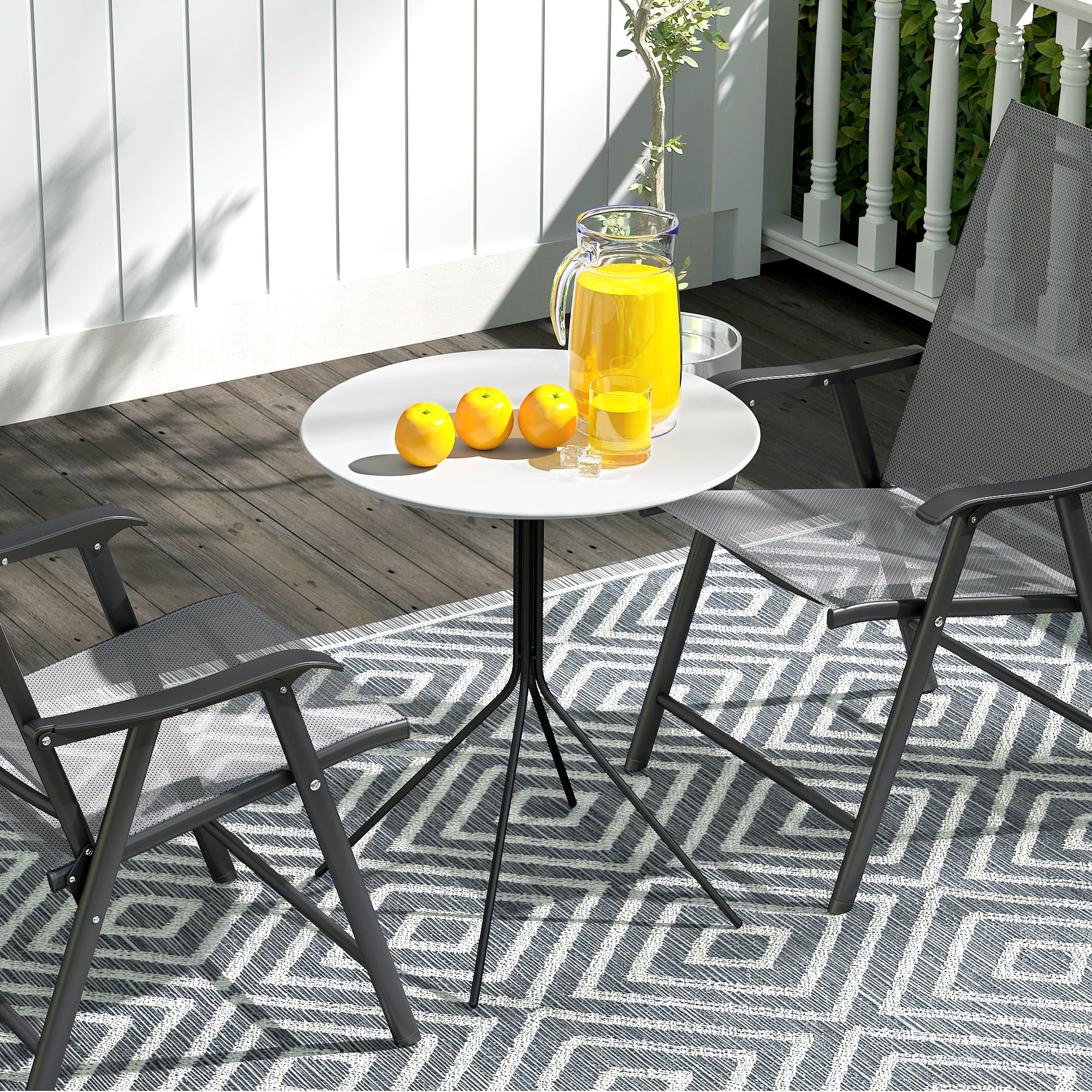 Outsunny Table de Jardin Ronde Ø 60 cm, Acier, Gris foncé