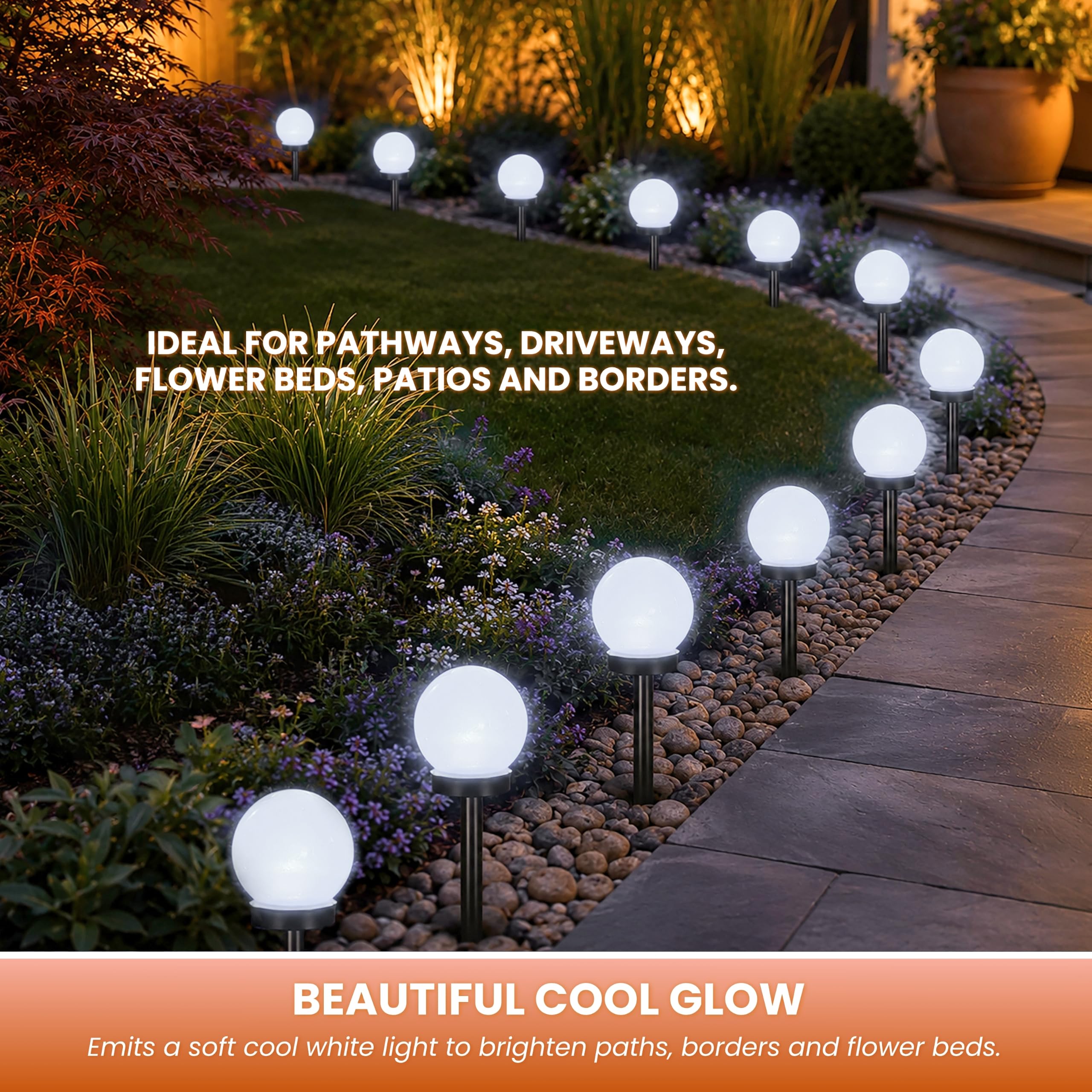 Garden Mile 12 luces de suelo impermeables con energía solar – Estaca de globo para iluminación al aire libre, adornos de jardín, luz solar de seguridad para patio, jardín, camino, macizos de flores