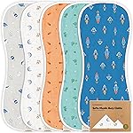 5-Pack Muslin Burp Cloths Baby Boy, Girl - Very Absorbent Baby Burp Cloth Rags, 8-Layers Viscose Derived from Bamboo Cotton Muslin Towel, Super Soft Spit Up Rags, No Shrink Washcloths (Cosmo)