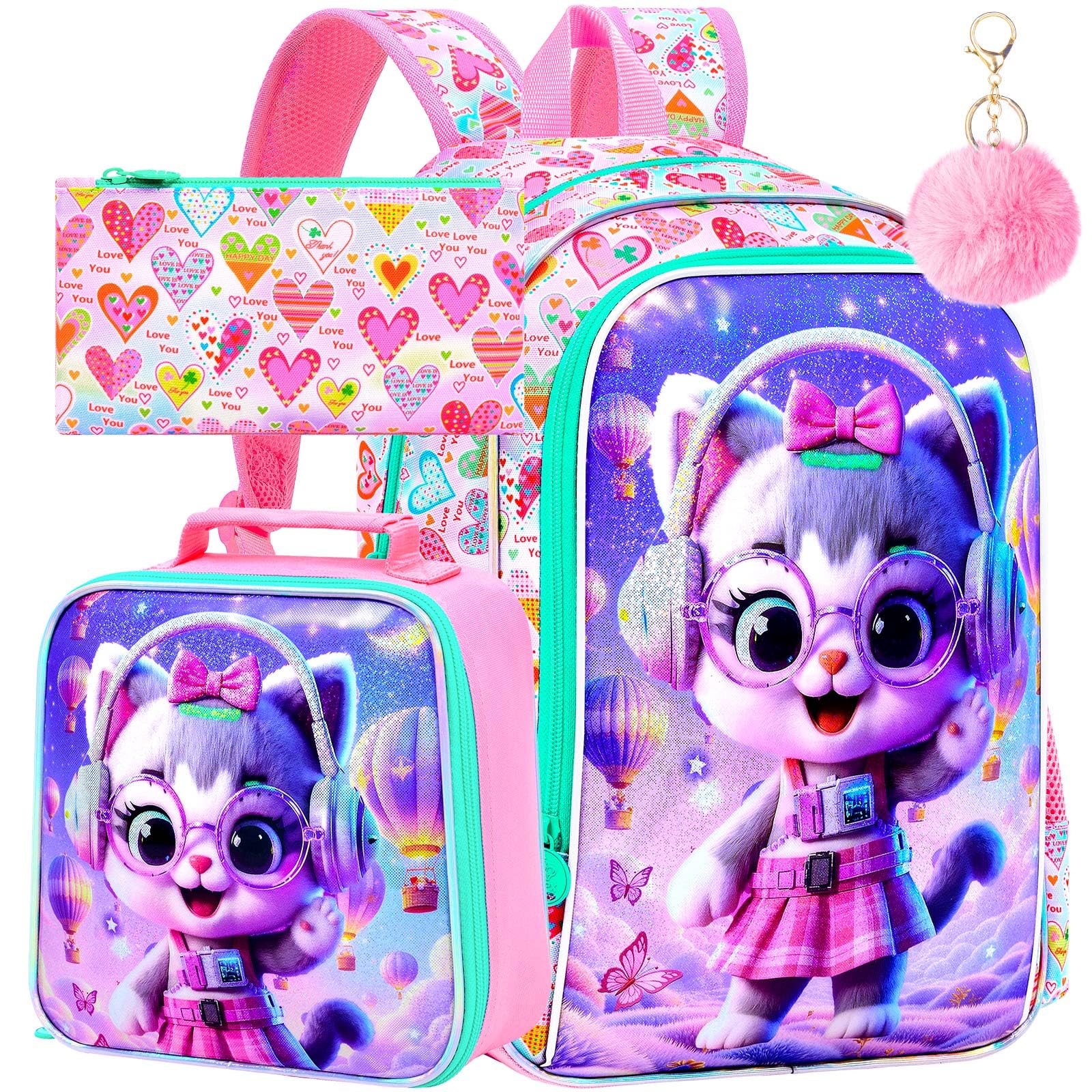 WZLVO 3PCS Kids Backpack for Girls, Unicorn Dinosaur Animal Prechool Elementary Kindergarten School Bookbag with Lunch Box