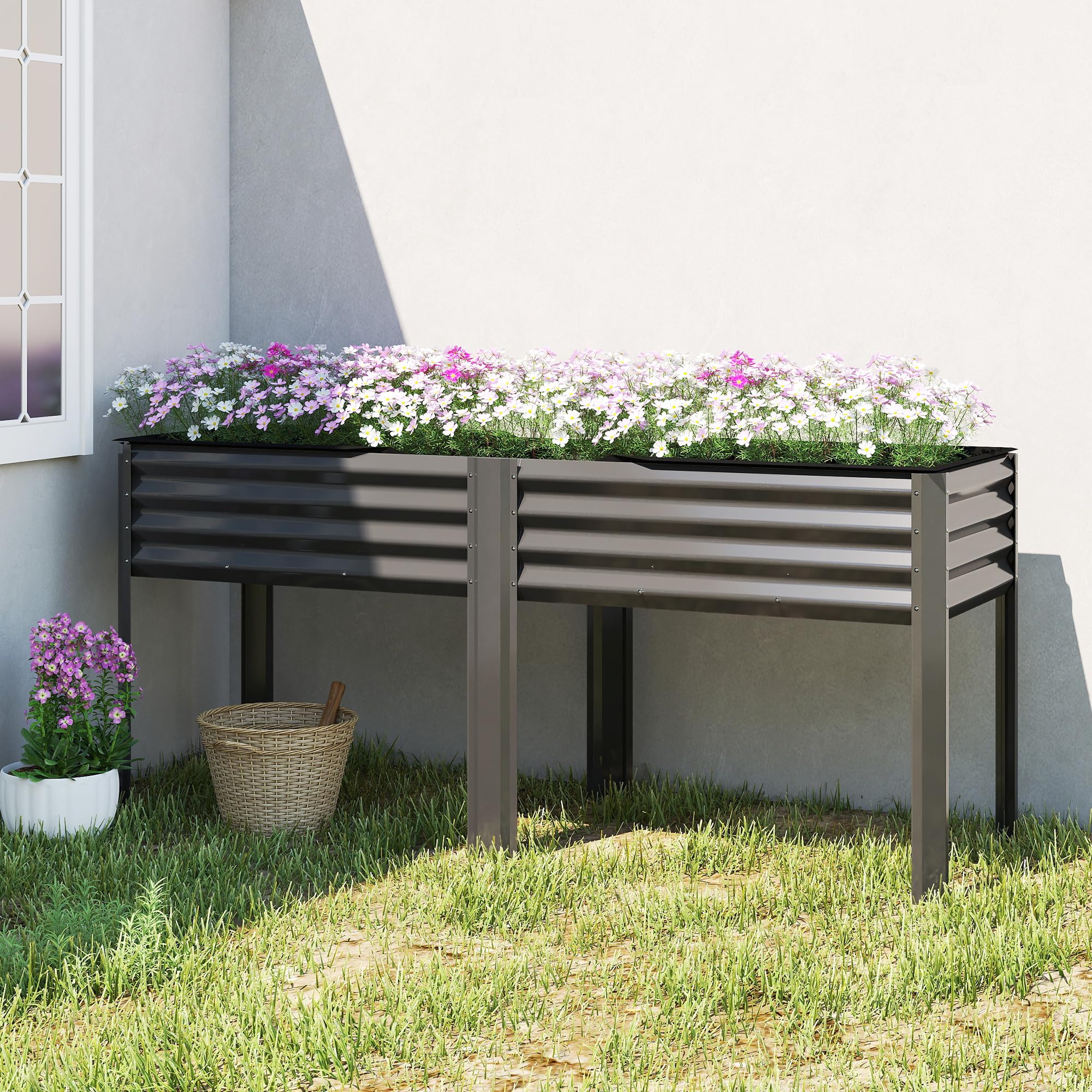 Outsunny Potager sur Pieds en Métal Jardinière 180 x 55 x 80 cm Gris Foncé