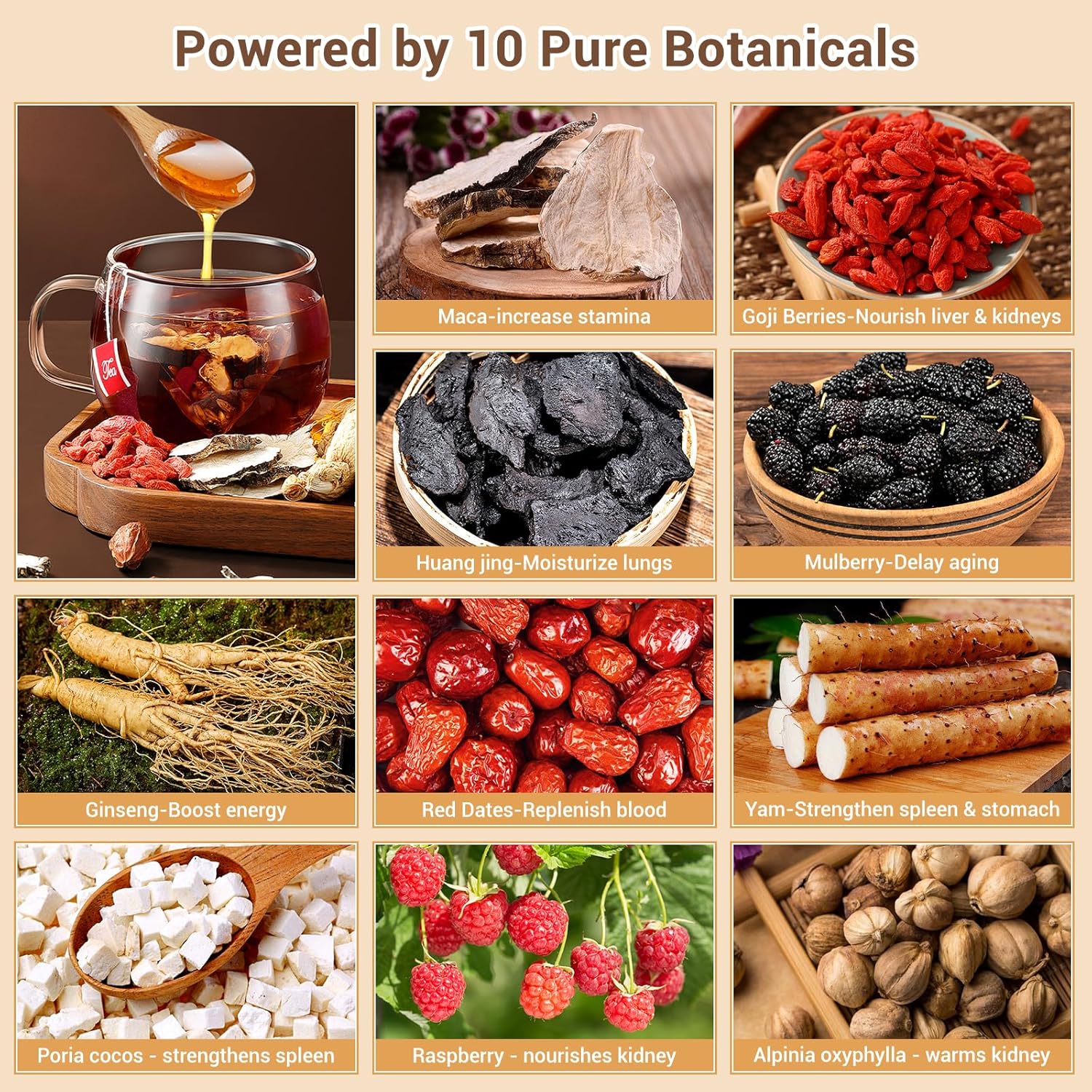50Pcs Kidney Tea Formula Ginseng Ten Treasure Tea, Traditional Chinese Herbal Tea Bags, Natural Ginseng & Mulberry Herbal Tea, Kidney Cleanse Detox & Repair Tea for Men Women, 10 Precious Ingredients Formula (2 Pack/50 Bags)