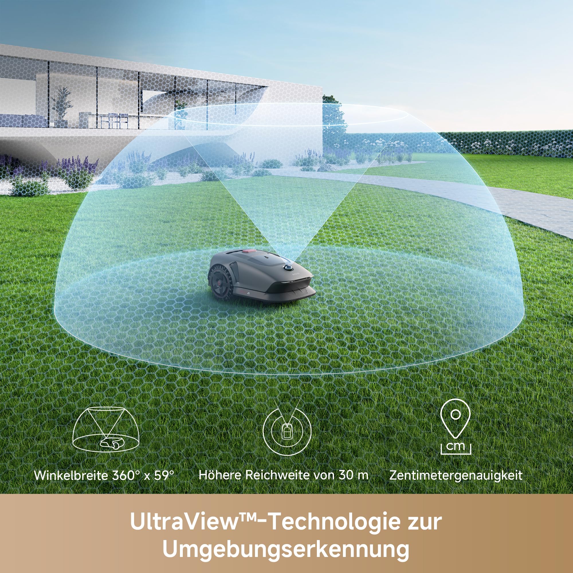 MOVA 1000, Mähroboter 360° 3D LiDAR kabellose Einrichtung & genaue Kartierung bis 1000 m², Mähroboter ohne Begrenzungskabel, Smarte Hindernisvermeidung, Verbesserte Geländeräder, U-förmiges Schneiden