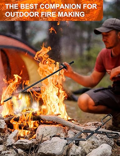 Miniatura 7 de VODA Juego de pinzas para póquer de fuego y chimenea, póker de 31 pulgadas con función de soplado, pinzas de leña de 24 pulgadas, 2 piezas