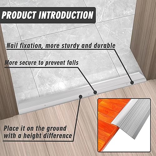 Miniatura 4 de Tira de umbral de transición de piso de aluminio, borde de puerta adecuado para altura de umbral de menos de 1.6 pulgadas, rampas de umbral para