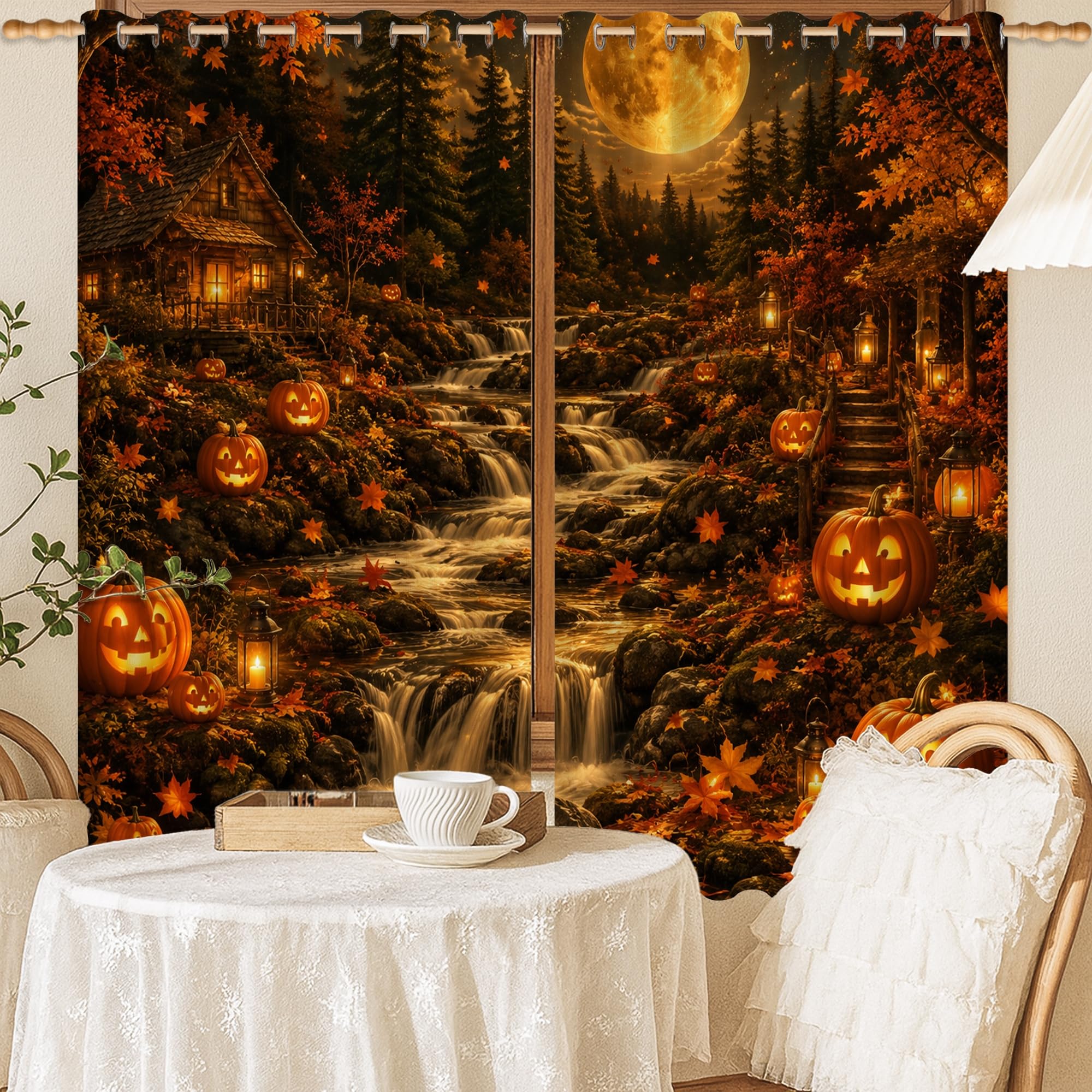 Rideaux occultants citrouilles dans une chambre pour l'automne