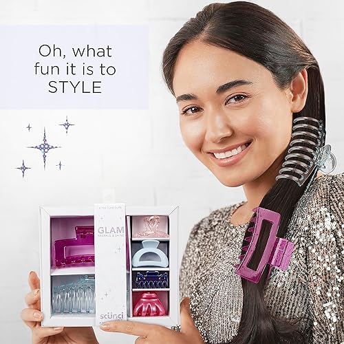 Miniatura 3 de Scunci by Conair - Juego de regalo, caja de regalo por menos de $20, incluye 6 clips de garra en colores pastel Glam