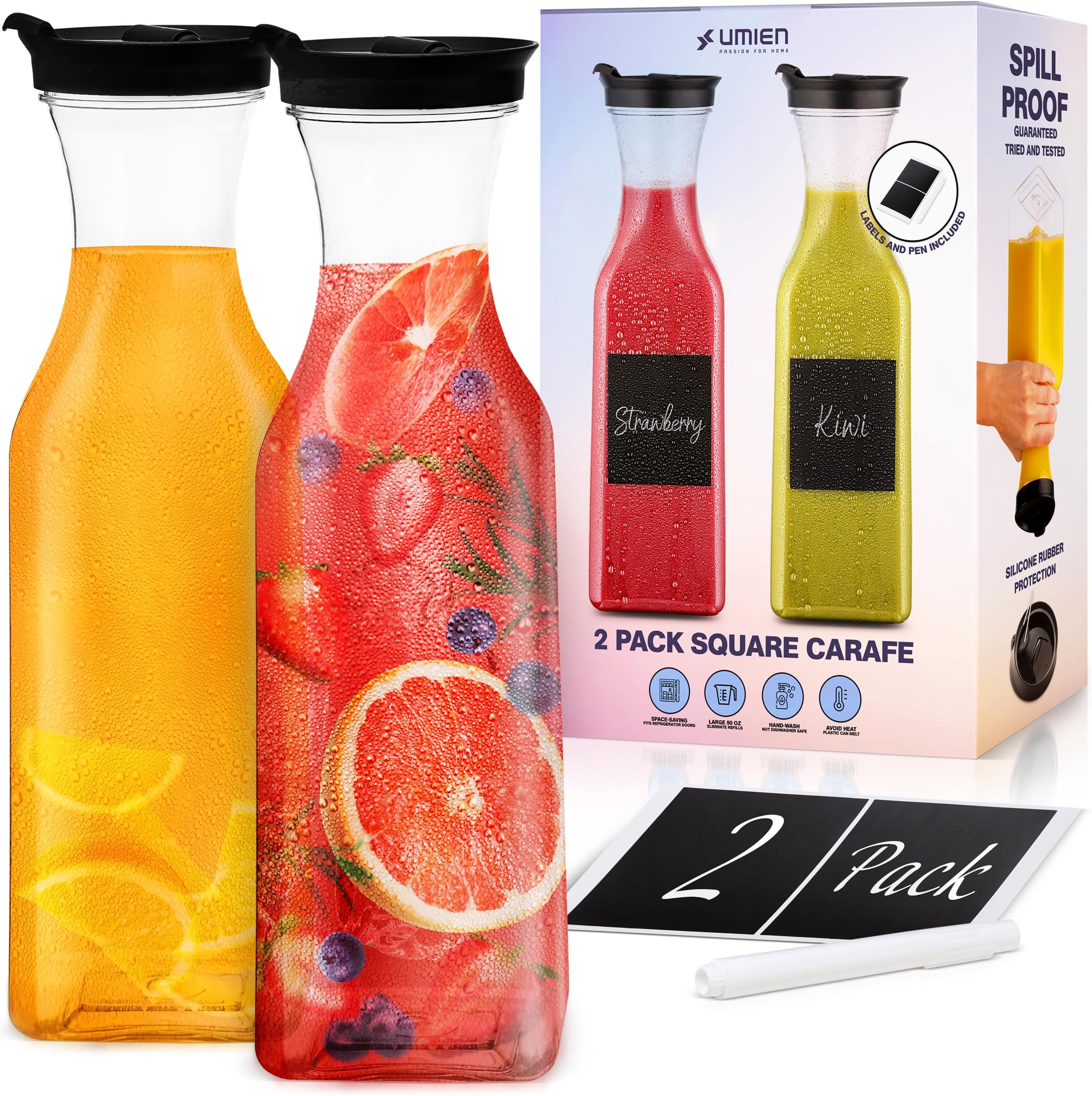 Lallisa 8 Pcs 54 oz Plastic Carafe Water Carafe with Lid Clear Plastic Pitcher with