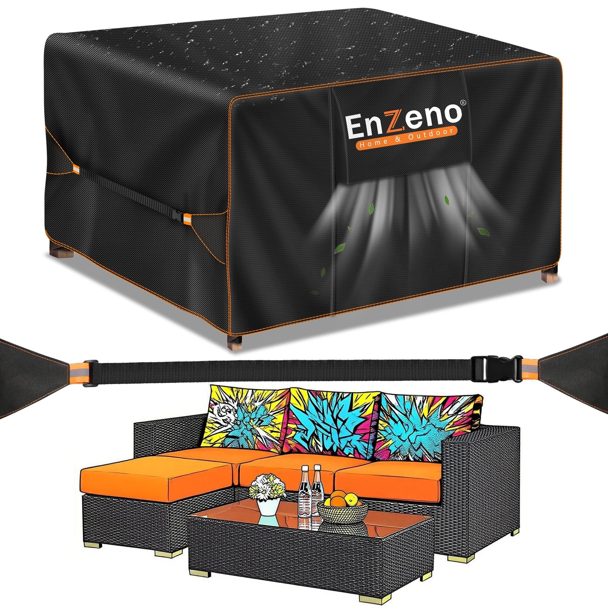 Enzeno Loungemöbel Abdeckung 200x200x90cm,Wasserdicht Abdeckplane Gartenmöbel,Lounge Abdeckung für L-Form,Gartenlounge Abdeckhauben für Tische und Stühle,Abdeckungs Gartenmöbel Winterfest Möbelsets