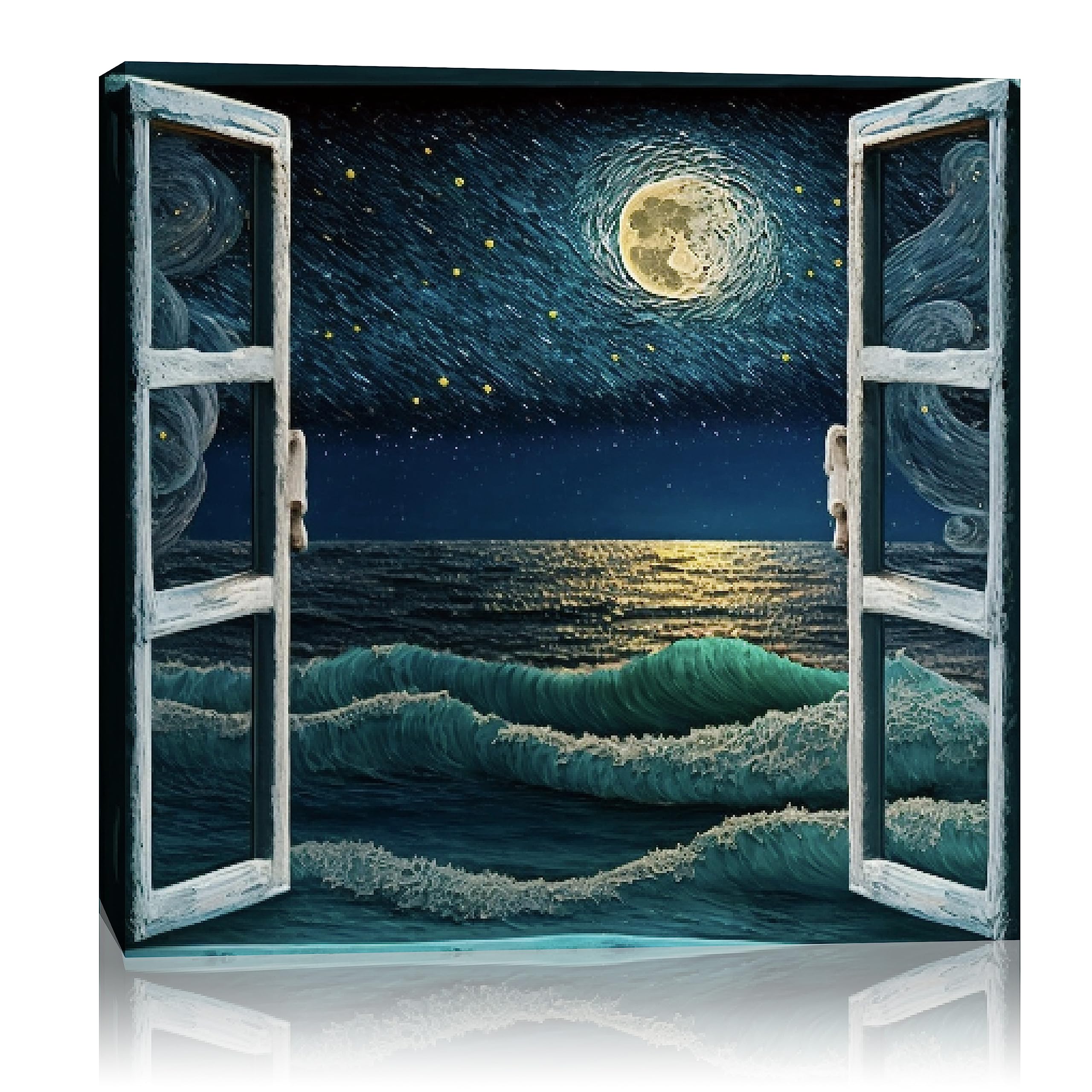 Beyond Your Thoughts Print Canvas Wall Art -Abstract Van Gogh Starry Night Window-Home Decor for Kitchen, Dining Room Living Room Bathroom Bedroom (24"x24")