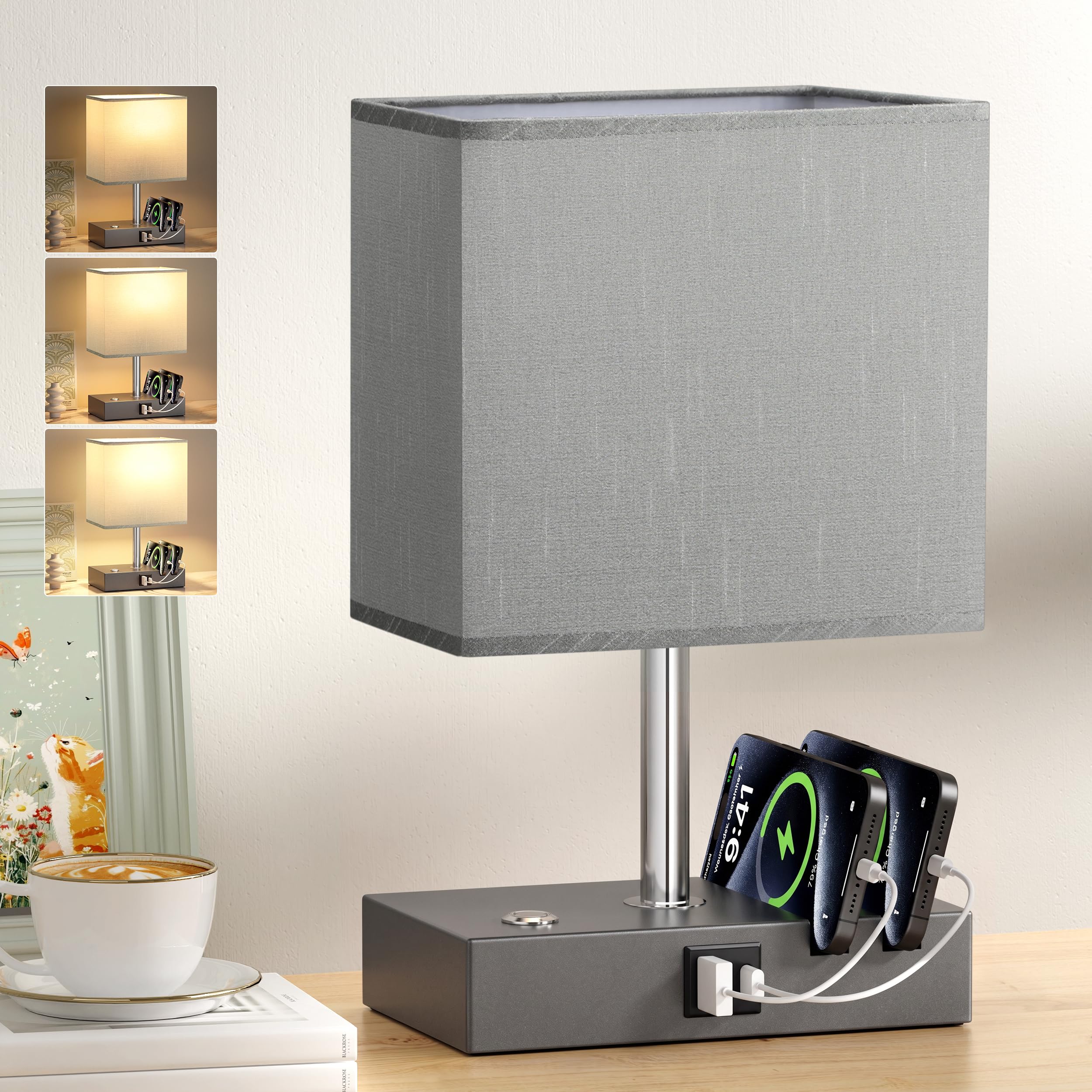 Aooshine Grey Bedside Lamps, Dimmable Touch Lamp for Bedroom, Grey Base