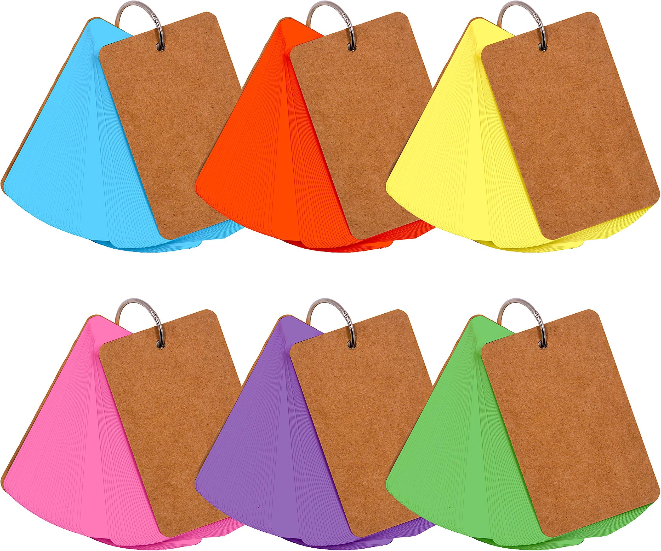 300 Pcs Colored Blank Customizable Index Flash Study Note Card Pad Kraft Paper with Binder Ring (50 Sheets in 6 Colors per Set)