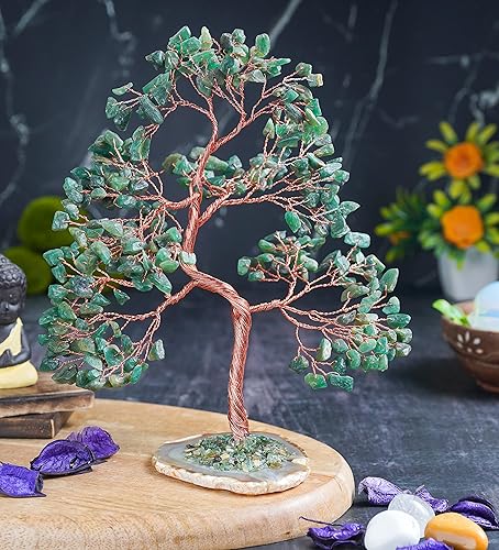 Miniatura 3 de Árbol de piedras preciosas de aventurina verde  Base de rodajas de ágata geoda, árbol de cristal hecho a mano para energía positiva, piedra curativa