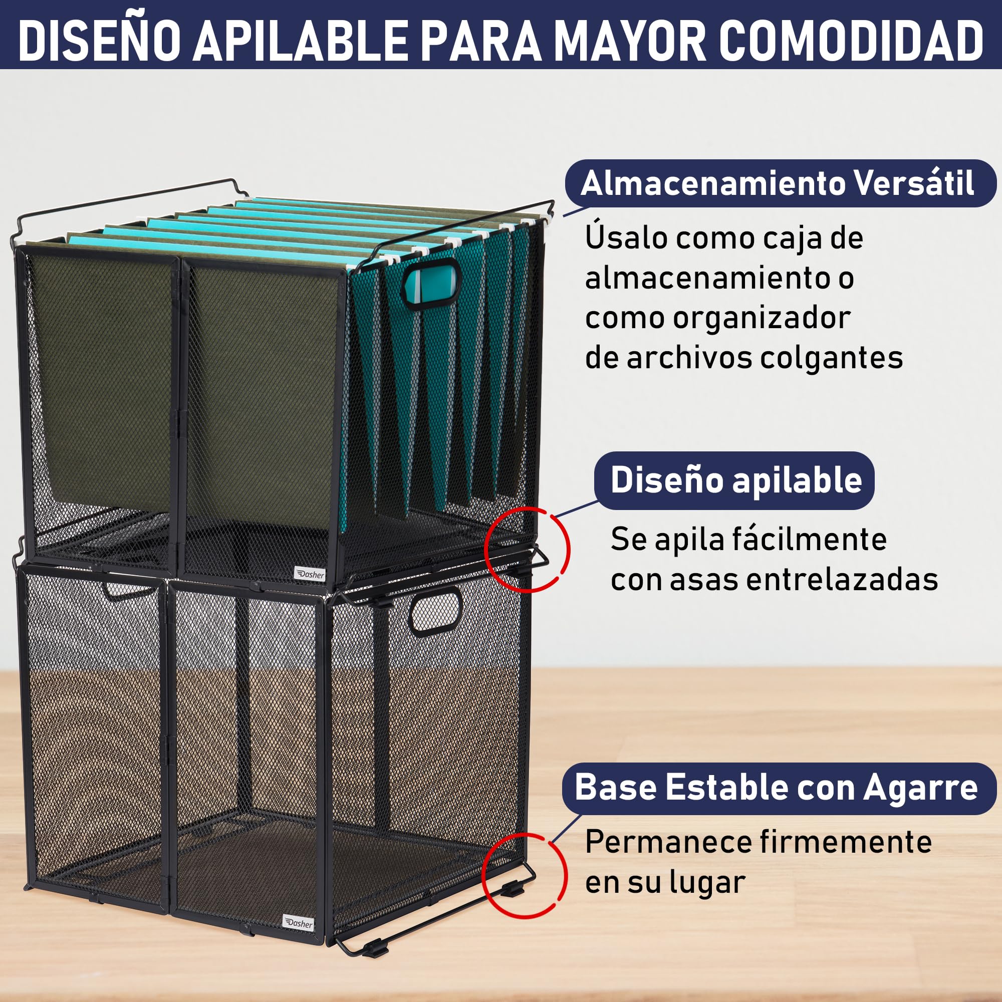 Dasher Products Organizador de documentos colgante tamaño A4, contenedor de carpeta de archivos suspendida, caja de malla de metal negro, soporte para documentos, organizador portátil colgante