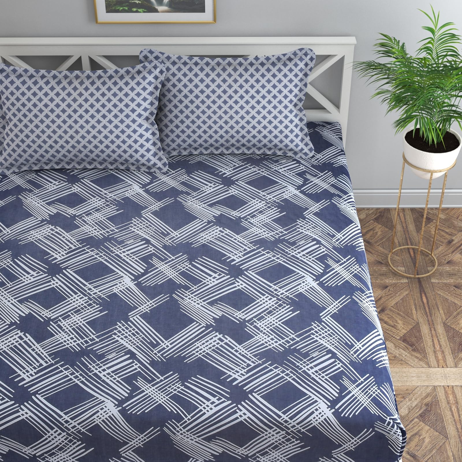 Flyn Bedsheet for Queen Size Bed with Pillow Covers and Made of Microfiber with Custom Print