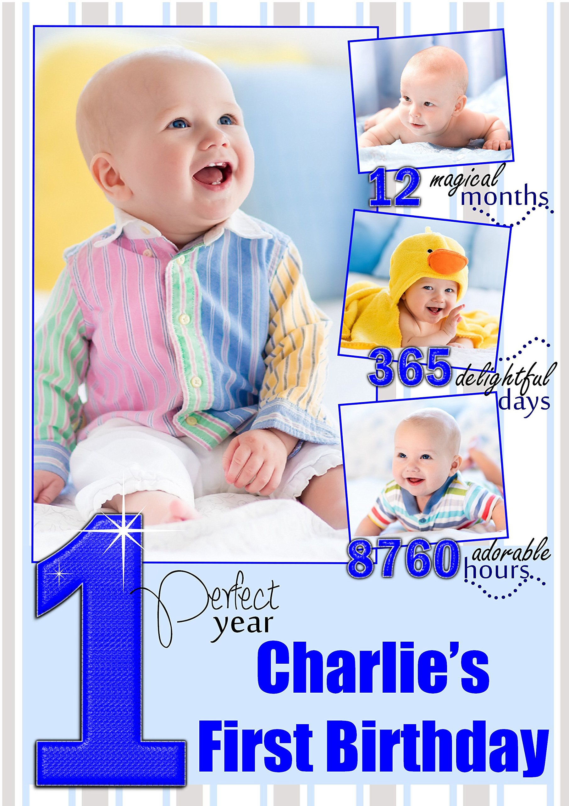 Personalised Boys First 1st Happy Birthday Party Poster Banner N129 One Perfect Year (A1 (59.4cm x 84.1cm))